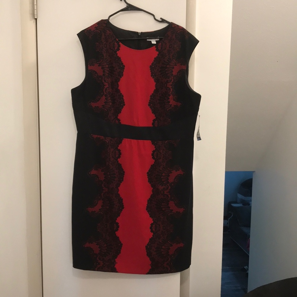 NYCO red dress with printed lace detail